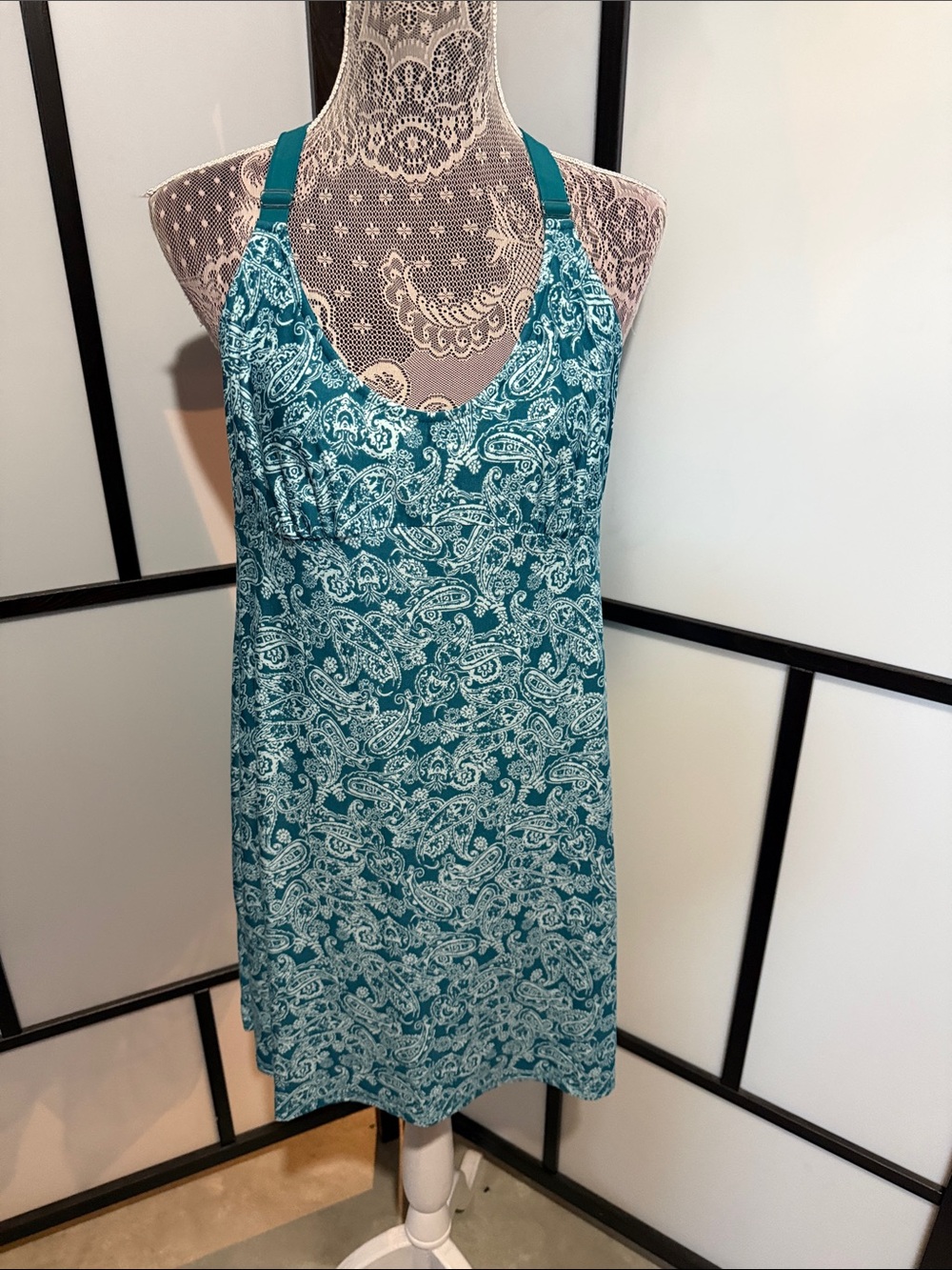 Secret Treasures Teal Paisley Halter Chemise Nightdress